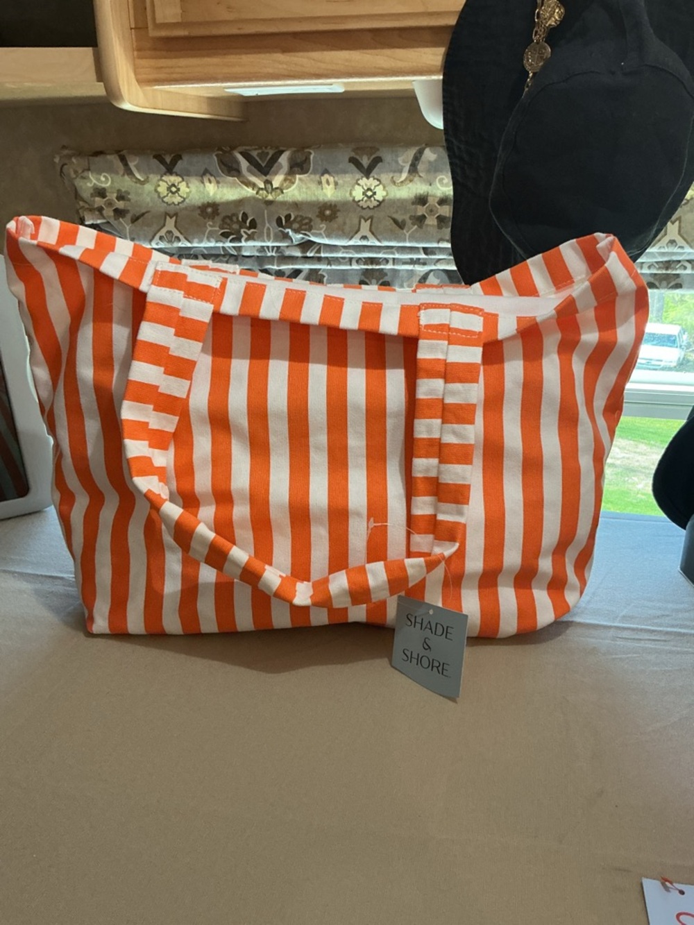 Shade & Shore Orange and White Striped Canvas Tote